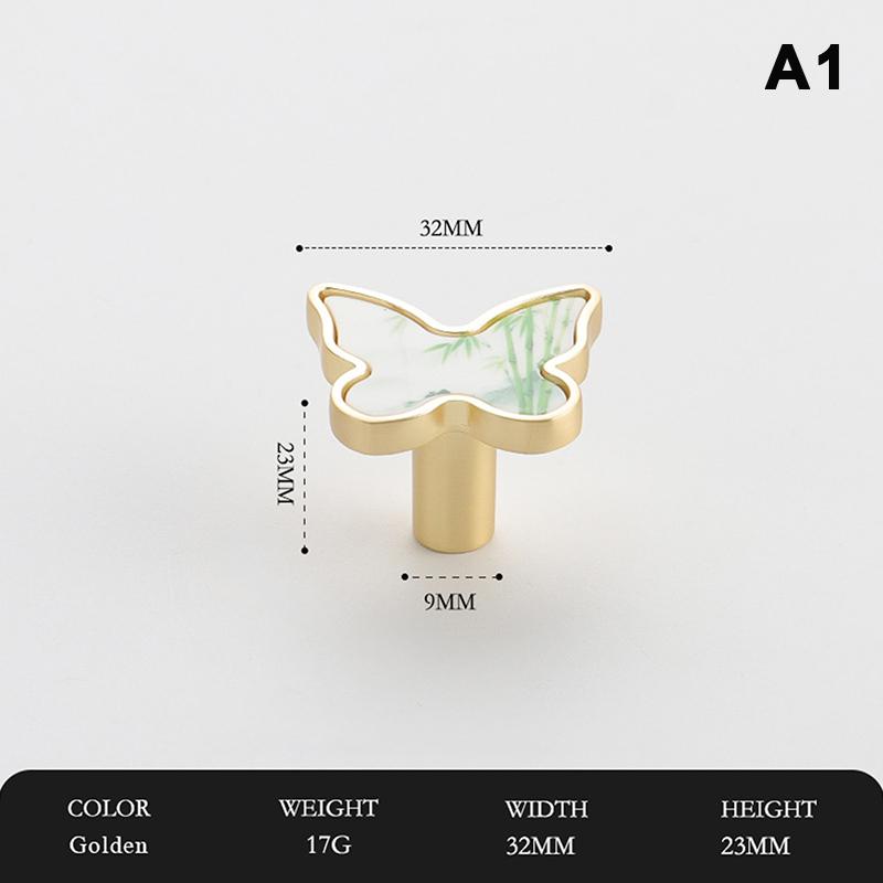 Butterfly Shaped Cabinet Knobs Unique Chinese Painting Pattern Easy Install Furniture Handles for Wardrobe Drawer