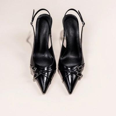 Fashion Fashionable Pointed Toe Shallow Mouth New High-heeled Shoes Summer Elegant Buckle Decorated Stiletto Black Women's Shoes