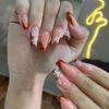Gold Foil Floral Medium Ladder Red French Nail Art Tips - 30PCS