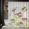 Crayon Shin-Chan & Shiro Best Friend Flying Scene 2D Print Waterproof Shower Curtain, Sweet Pink With Clouds & Daisies Bathroom