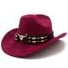 European and American Retro Ethnic Style Suede Top Hat Fashion Big Eaves Western Cowboy Hat Personalized Bull Head Tibetan Jazz Hat
