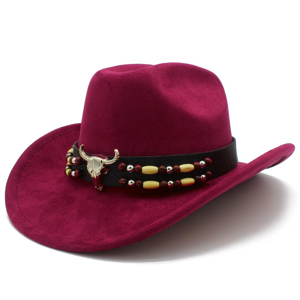 European and American Retro Ethnic Style Suede Top Hat Fashion Big Eaves Western Cowboy Hat Personalized Bull Head Tibetan Jazz Hat