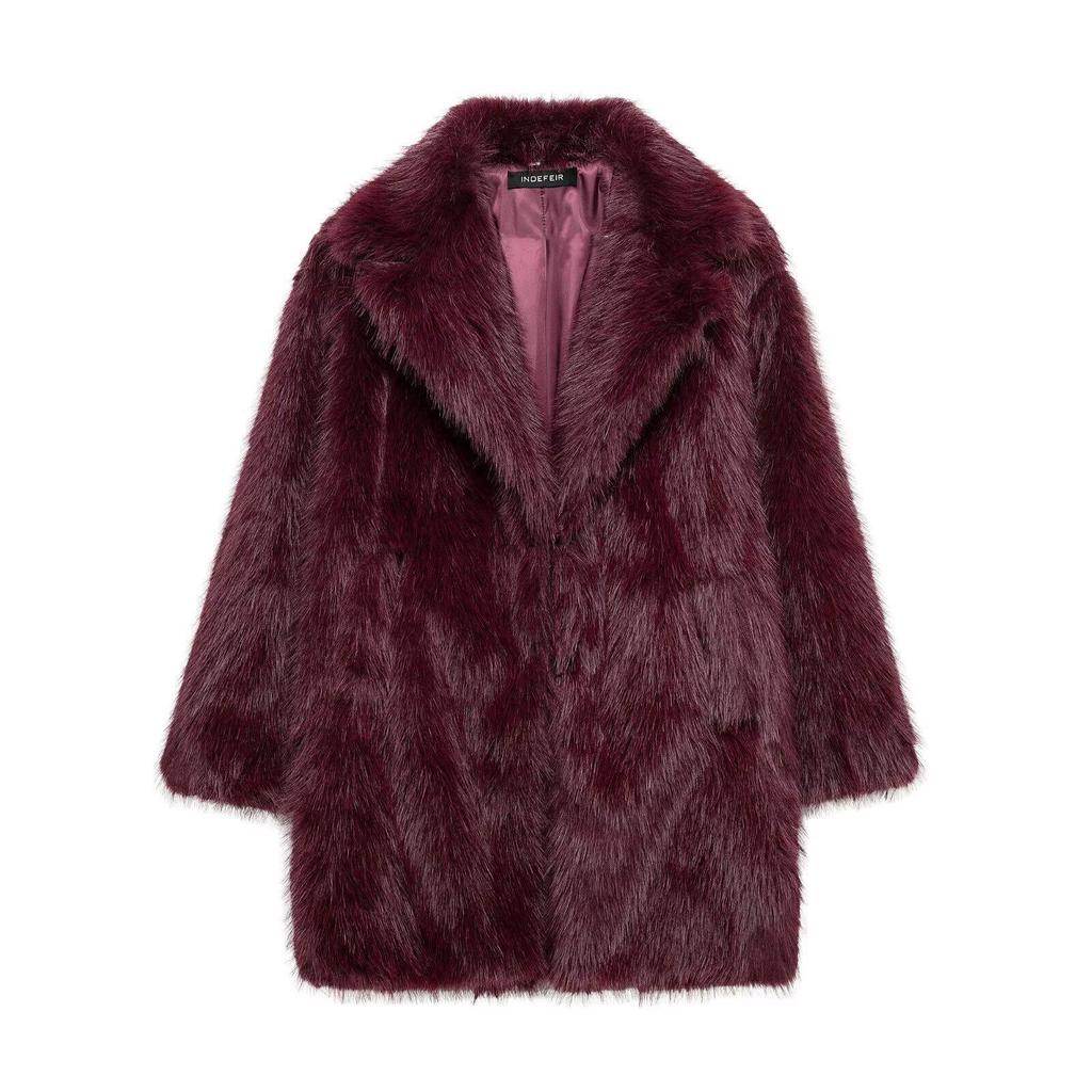 European large size suit collar medium and long imitation fox hair fashionable loose burst coat fur