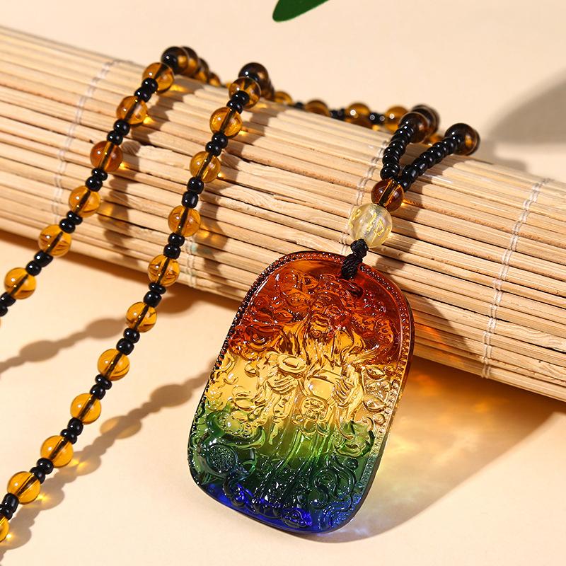 Imitation Glass Pendant Chinese Style Versatile Necklace Crystal Sweater Chain