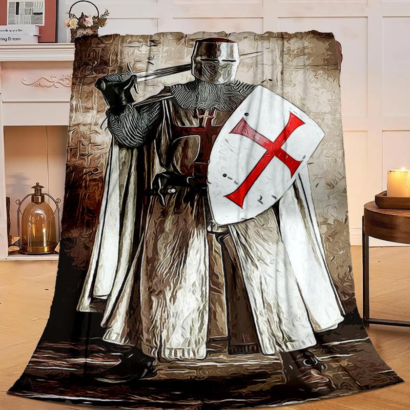 1PC Knightly Valor And Patriotism Flannel Blanket Gift, Suitable for Both Men And Women, Soft Ideal for Beds And Sofa, Birthday Or Christmas Gift