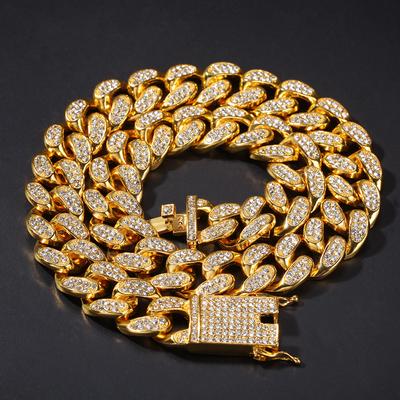 Chaîne d'or massive pour homme 20 mm entièrement pavée de diamants Chaîne Miami exagérée et dominante Tendance de la mode Bijoux Accessoires de Collier