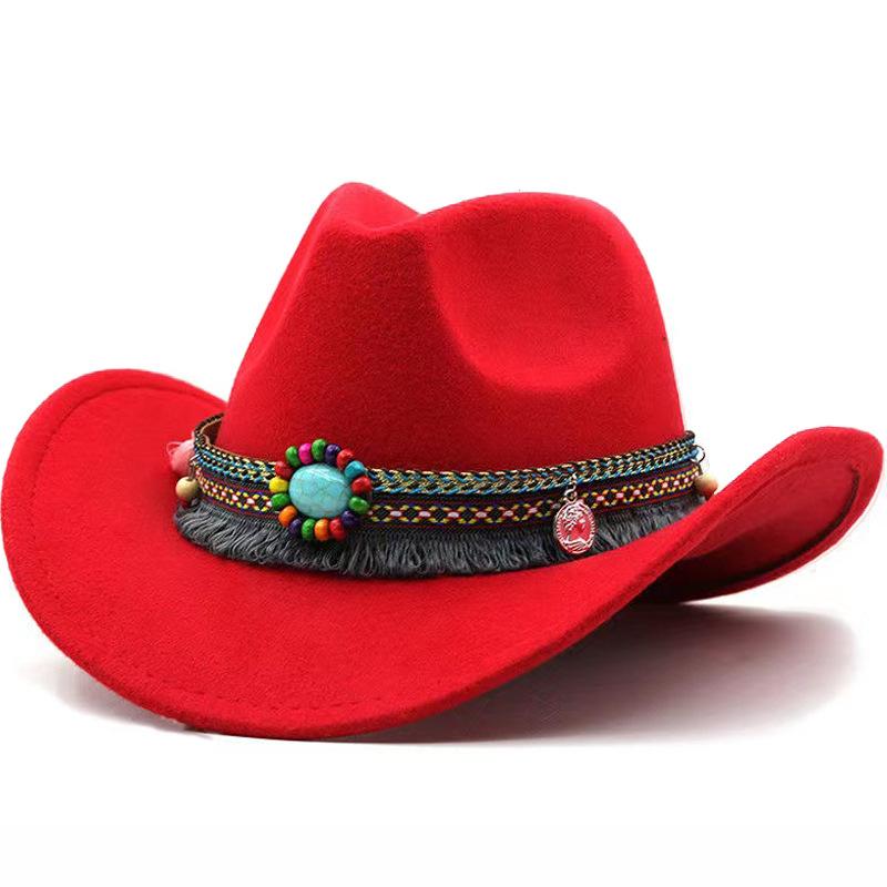 New Fashion Western Cowboy Hat Wool Tassel Belt Sombrero Cap Men Women Cowgirl Solid Color Jazz Elegant Lady Hollow Design Hats