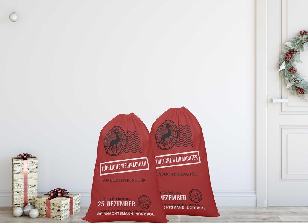 Printtoo 2 Pcs Large Santa Sacks With Drawstring Canvas Xmas Gifts Bags For Kids Christmas 27x20 Inch