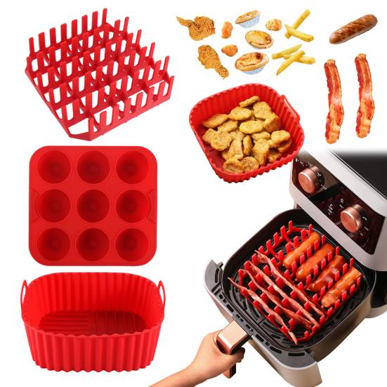 Air Fryer Silicone Basket Liners Large Square Oven Pan BBQ Grill Reusable Cake Molds for Hot Dogs Bacon Jelly