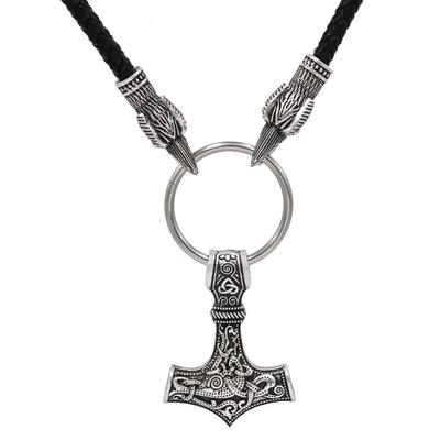 Nordische Wikinger Halskette: Thors Hammer & Wolfskopf Anhänger