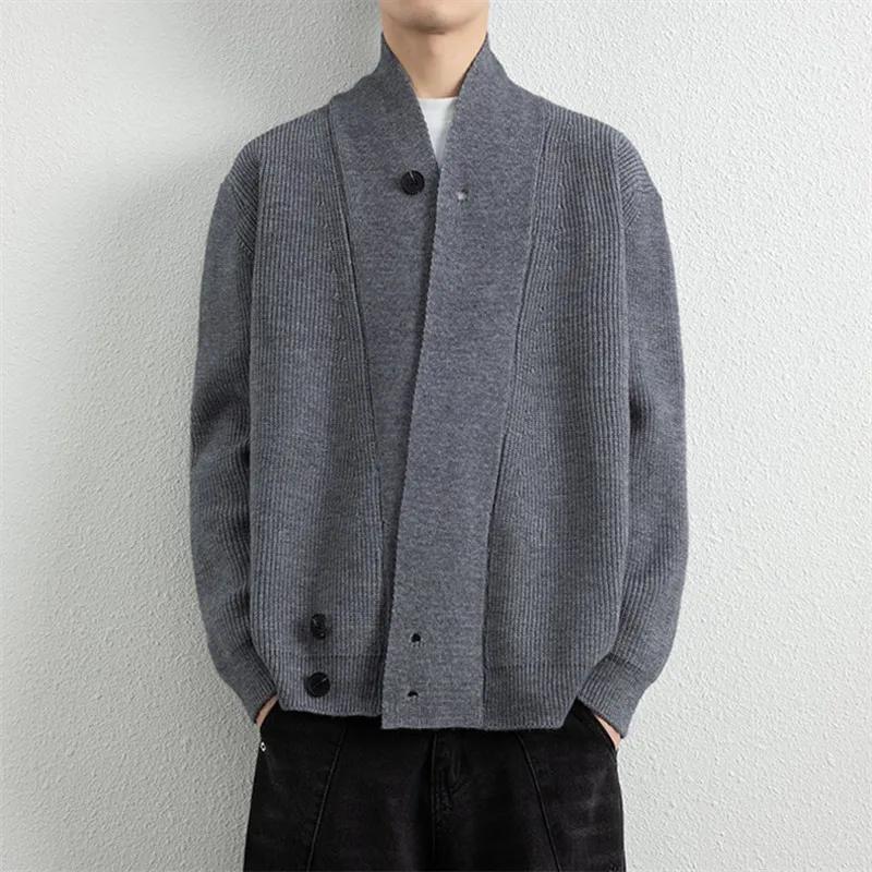 Spring Autumn Fashion V-Neck Sweater Cardigans Men Youthful Vitality Loose Knit Sweatercoat Mens Solid Color Knitted Cardigans