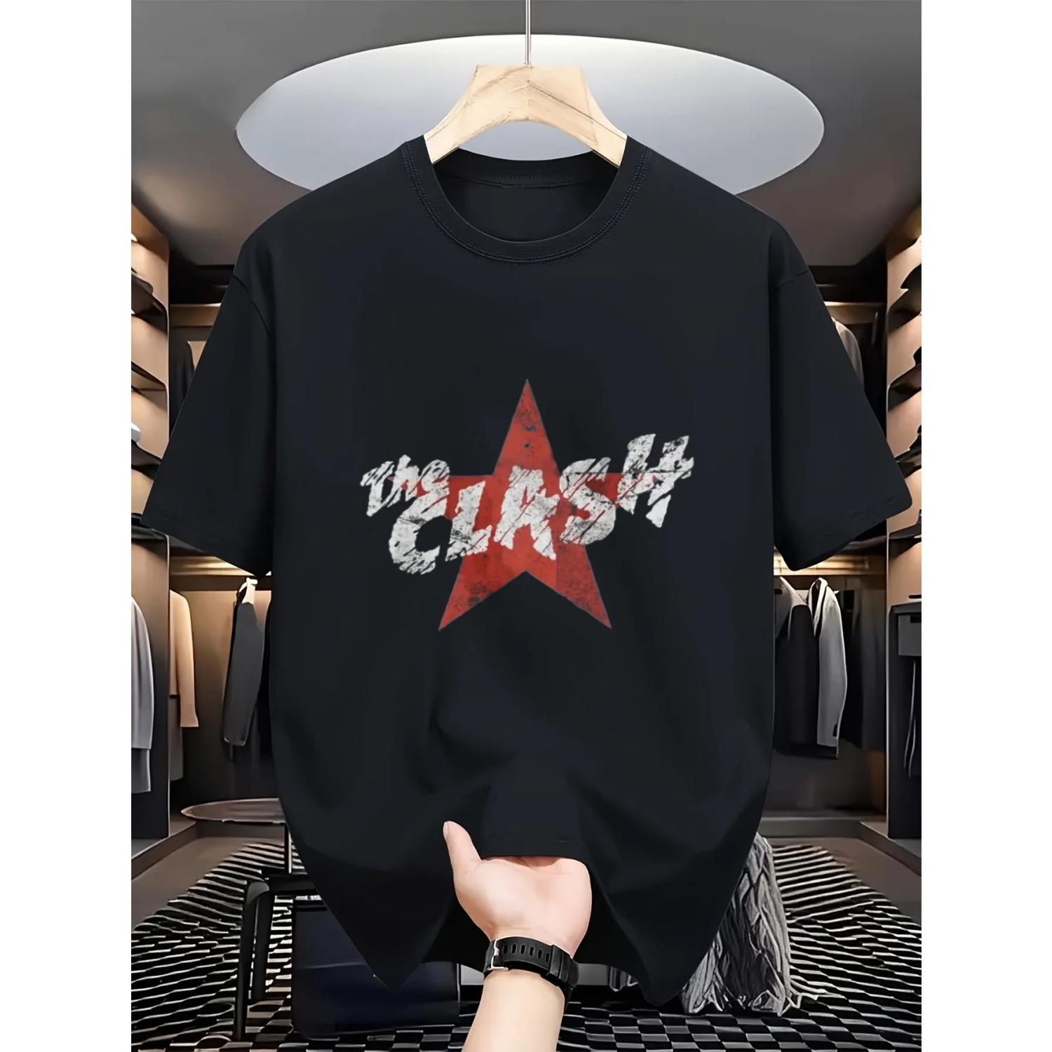 Men s Retro The Clash Band Printed T-shirt - Band Theme T-shirt Printed Casual Round Neck Short Sleeve Design S чёрный