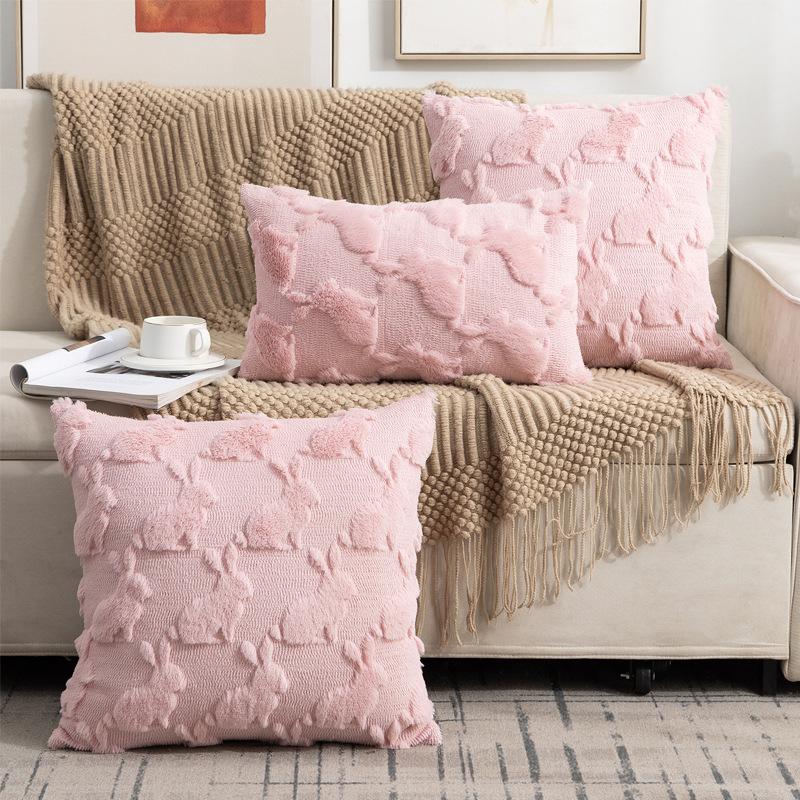 New Quilted Quilted Embroidered Pillow Case Rabbit Fur Sofa Pillow Core-free Bedside Pillow Office Backrest Cushion