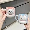 Cartoon 3D Embossed Ceramic Cup Cute Cat Coffee Milk Tea Breakfast Handle Cup Tableware Novelty Gift Home 400ml Mug