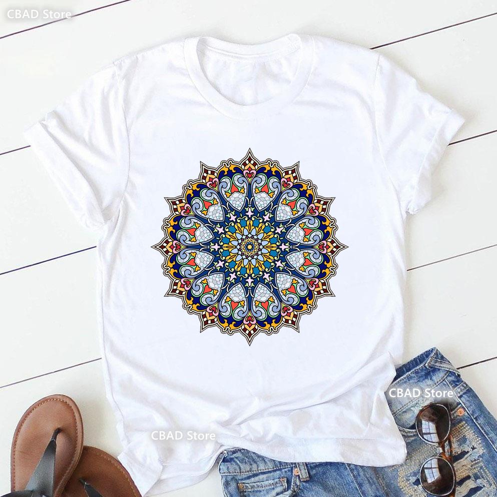 2024 Hot Sale Colorful Mandala Print Tshirt Girls Yoga Succulent Love T Shirt Women Zen Hobo Boho Paix Tshirt Female Streetwear