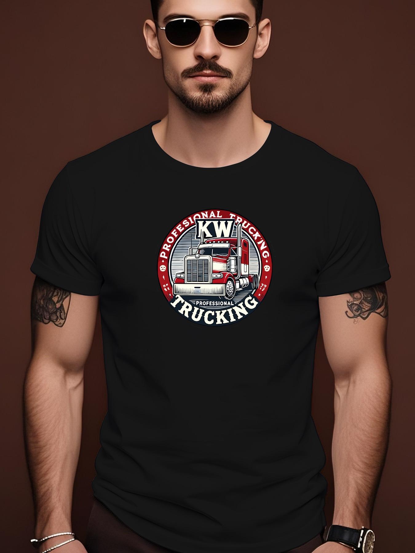Short Sleeve Tshirt with Industrial Truck Graphic Print -... S