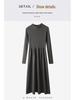 Women's Solid Color Velvet Knit Pullover Mid-Length Dress - Long Sleeve, Half High Neck, Over-the-Knee Style