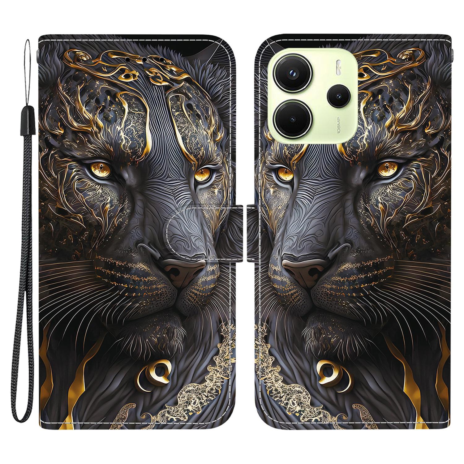 

Для Xiaomi Redmi Note 14 4G (163,25 мм) Шкіряний чохол-підставка-гаманець з друком візерунка, чохол для телефону з ремінцем на зап ястя D