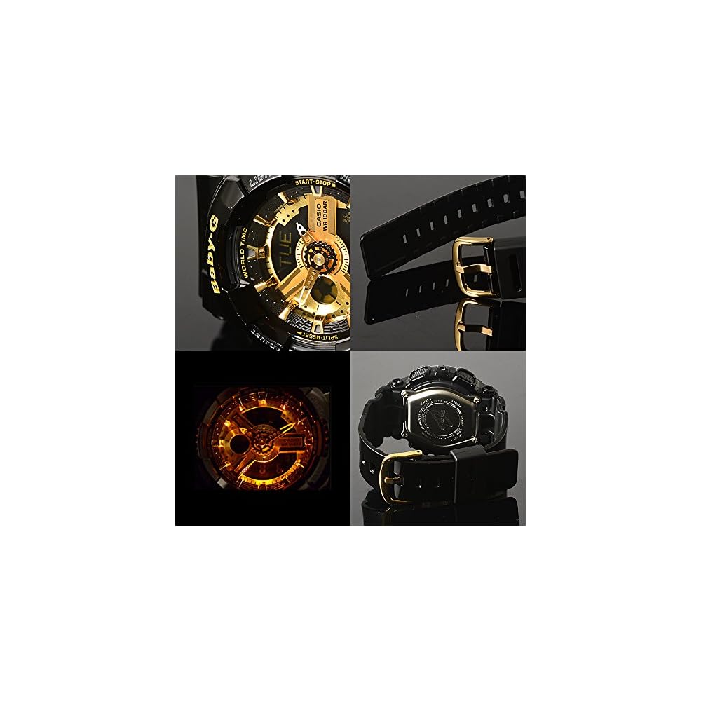 Casio G-Shock GA-110GB-1A & BA-110-1A Black and Gold Pair Watches Set