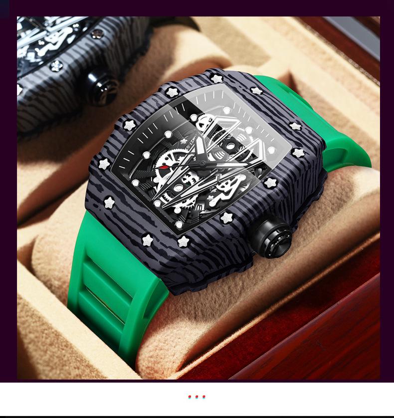 BINBOND Men's Domineering Barrel-Shaped Sports Watch with Curved Hollow Design