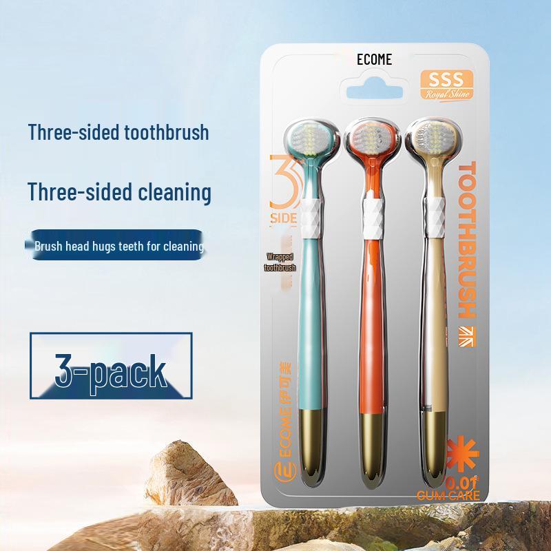 Two-Pack High-Grade Soft Bristle Three-Sided Toothbrush for Adults with Spiral Bristles.