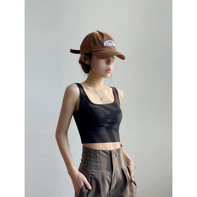 High Stretch with Chest Pad Square Neck Short Vest Women Wear Sleeveless Crop Cotton Halter To Prevent The Bare Bottom