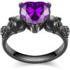 Gothic Skull Heart Ring for Women, Black Gold Tone with Red Purple Crystal Zirconia, Ideal Gift for Valentine's Day Mother's Day