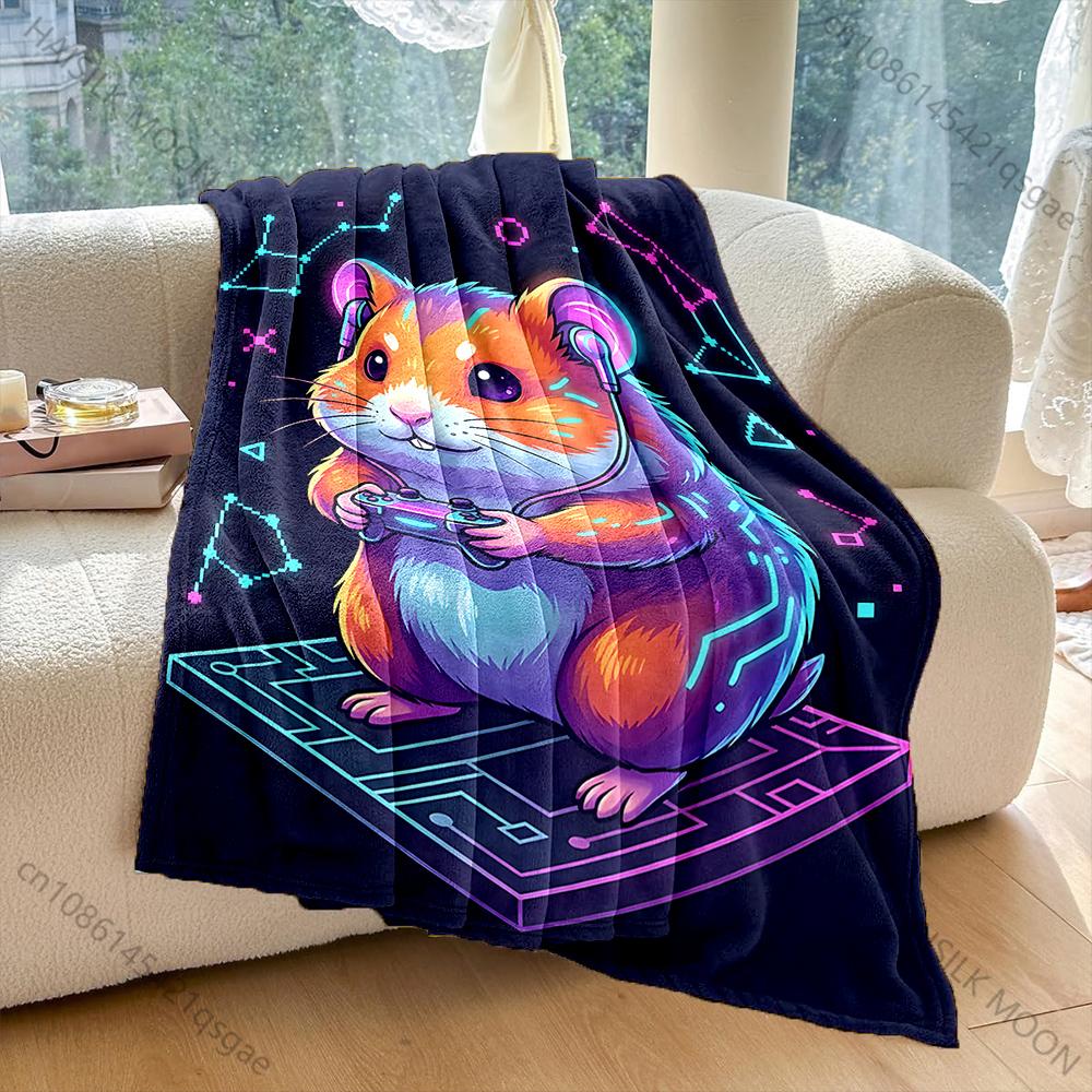 1PC Hamster gaming with headphones Print Adult Children Warm Blankets Home Travel Car Soft Comfortable Suitable for all seasons