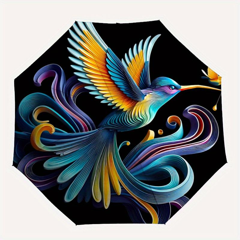 1pc Hummingbird's Dance in Vibrant Swirls Automatic Open/CloseUmbrella,Compact Umbrella for Men & Women Day Gift.A076