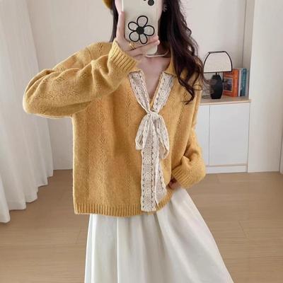 Gentle Wind Bow Lace-up Sweater Jacket Women's Autumn and Winter New Small Knitted Cardigan Top