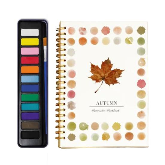 Watercolor Workbook with 12 Colors Pigment Step-by-Step Animal Flower Painting Guide Paper Coloring Book for Learning Techniques Stress Relief