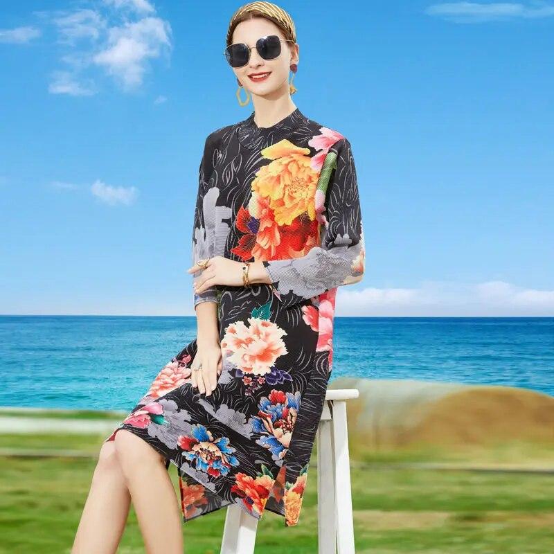 Retro großes blondes Kleid Frühling und Sommer neues High-End-Mode-Temperament lockerer O-Ausschnitt lässig große Größe dünn Ein Wortrock