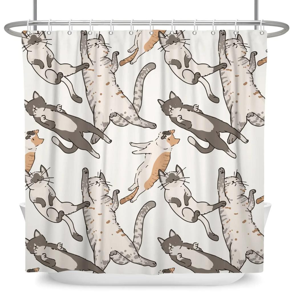 Funny Cat Shower Curtain Cartoon Cute Cats Dog Kids Shower Curtain for Bathroom Waterproof Polyester Home Decor Shower Curtains