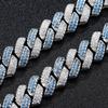 Gioielli Hip Hop Personalizzati Larghezza 14mm Iced Out Argento e Zircone Blu Bicolore CZ Incastonatura Maglia Cubana Bracciale