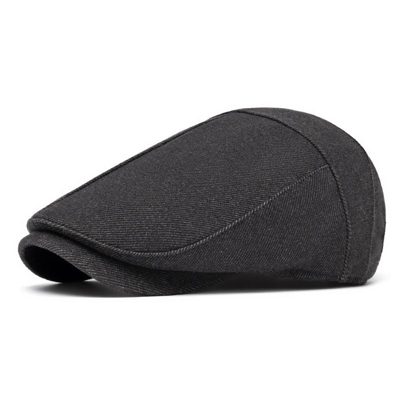 Winter Warm Forward Cap Men's Velvet Thick Cap Woolen Beret Solid Color British Newsboy Cap