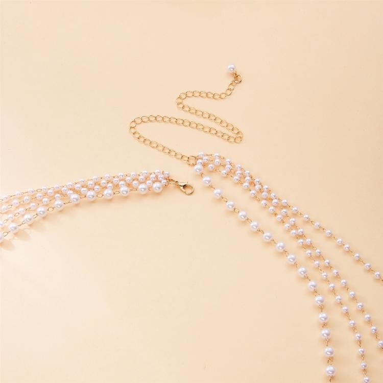 Multi Strand Imitation Pearls Tassels Necklace with Ring Elements Lightweight Alloy Neck Accessory for Various Occasions