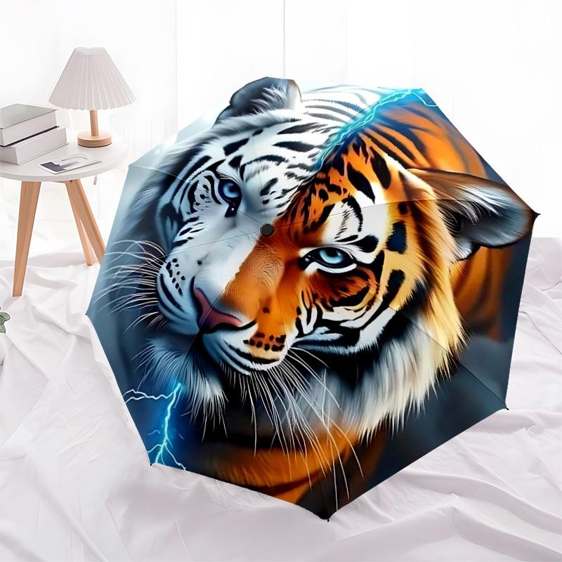1pc Tiger Face Automatic Open/Close Umbrella, Folding Compact Umbrella with Lightweight Design for Women/Menyy251028188