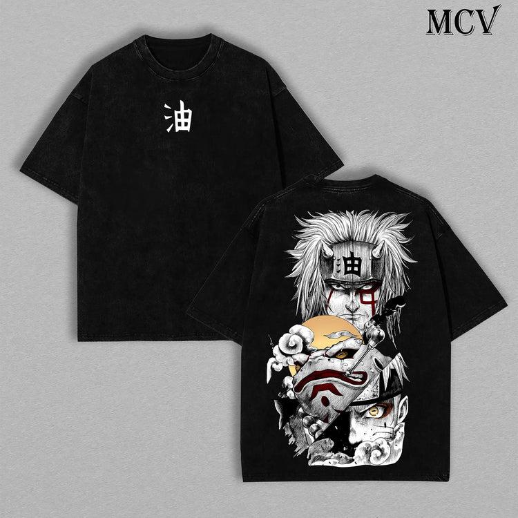 Jiraiya Sensei Naruto Washed T-Shirt Vintage Anime Oversized T-shirt Heavy Cotton Men Women Streetwear Short Sleeve High Quality Female Male Clothing