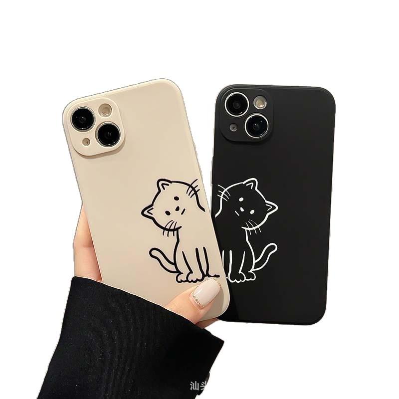 Black and White Kitten Couple Phone Case Compatible with iPhone, iPhone 11/12/13/14 Pro/15/16 Pro Max Soft