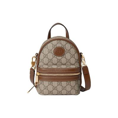 GG Supreme Mini-Rucksack, Beige Ebony Canvas Braune Lederbesätze Goldene Beschläge, Rucksäcke für Herren für den täglichen Einkauf Reisen 725654-92TCG-8563