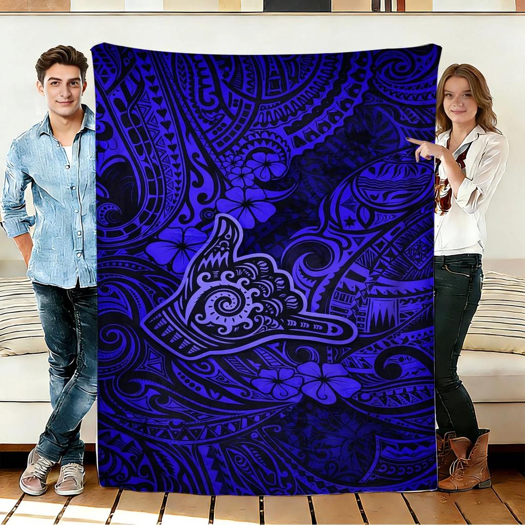 Hawaiian Floral Tribal Hand Flannel Blanket Soft Cozy Throws Napping Travel Use