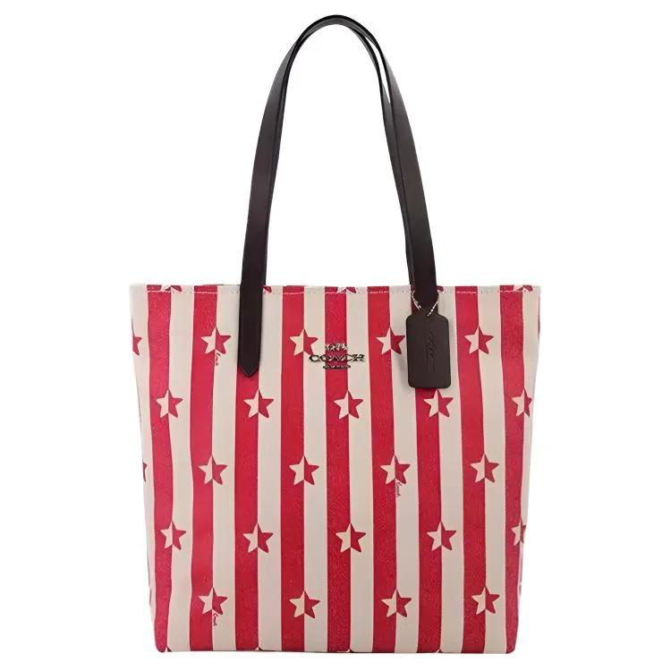 COACH Leather Tote Bag , Shopping Bag , Canvas Bag , Handbag , Shoulder Bag Large Women's Red White (Unisex) Shoulder Bags 1910 SVLM1
