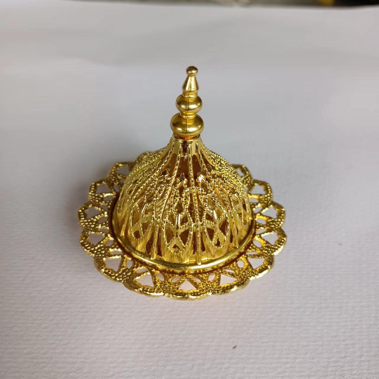 Golden Middle Eastern Arabic Incense Burner with Intricate Hollow-Out Design — Metal Aromatherapy Incense Burner for Cone Incens