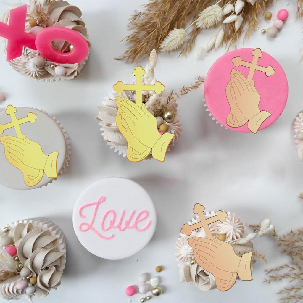 5pcs Praying Cross  Acrylic Cake Toppers Christmas Party Household Accessory for Restaurant Dining Table Dessert