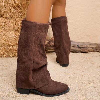 Winter Übergröße Moderne Stiefel Damenschuhe 2024 Kniehohe Damenstiefel Spitzschuh Slipper Mittelhohe Absatzschuhe Damen Zapatos De Mujer