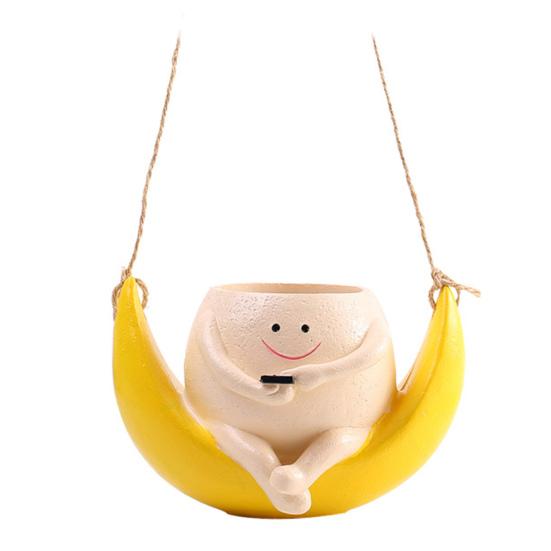 

Качающийся лунный горшок из смолы с подвесным лицом и головой, желтый лунный цветочный горшок