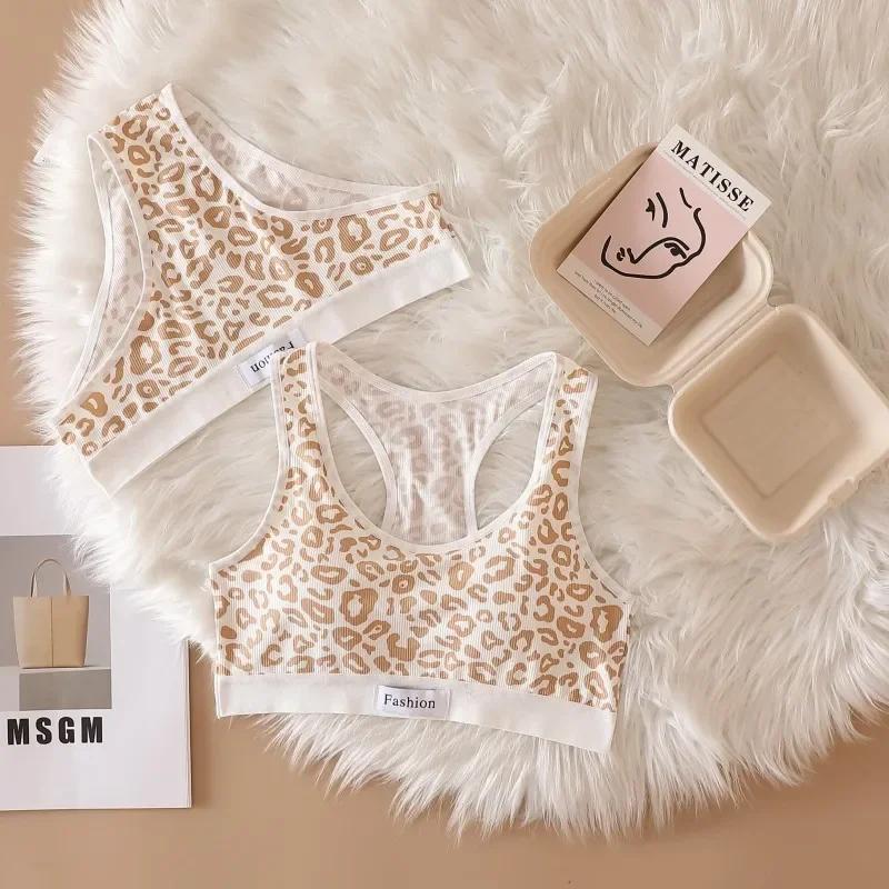 Damen Nahtloses BH-Set Slips Tiefer Bund Leopard Bralette Lingerie-Set V-Ausschnitt Sport-BH Baumwolle Sexy Unterwäsche-Set