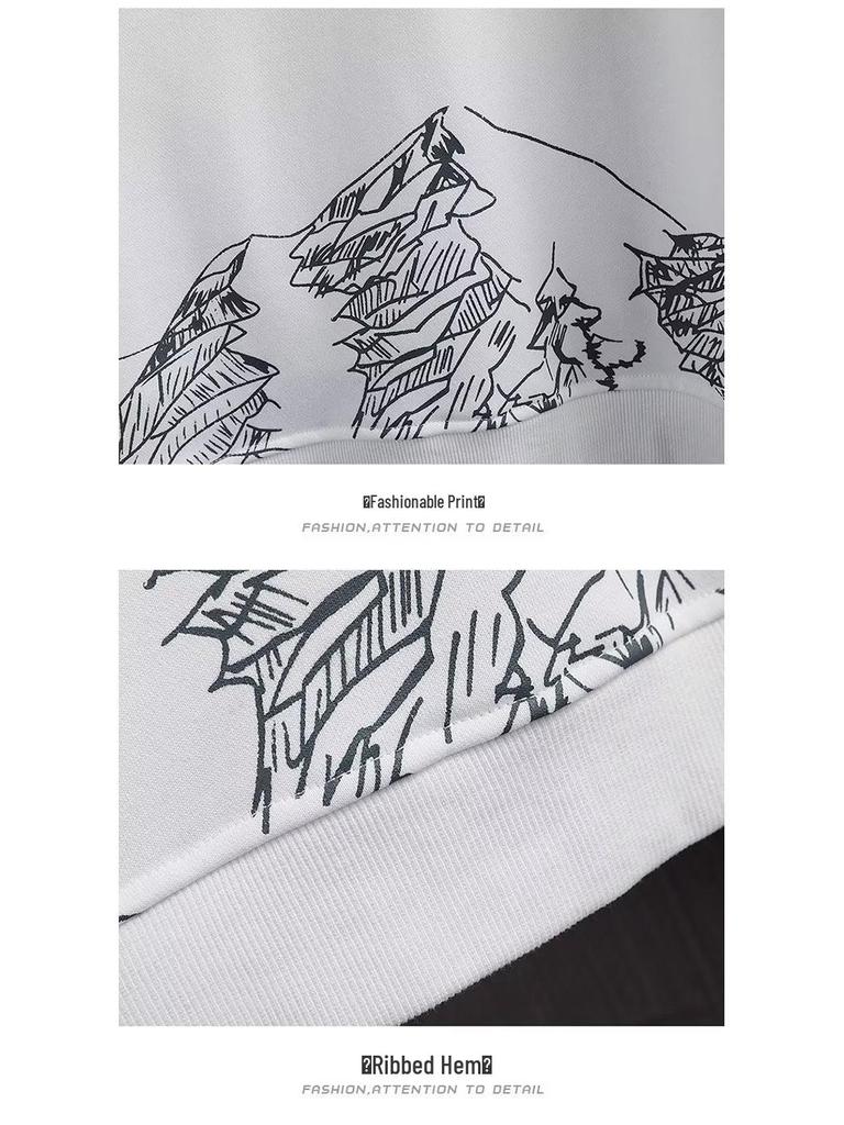 Men's Autumn Fashion Two-Piece: Snow Mountain Thin Imitation Cotton Long Sleeve Sweater & Round Neck Pullover