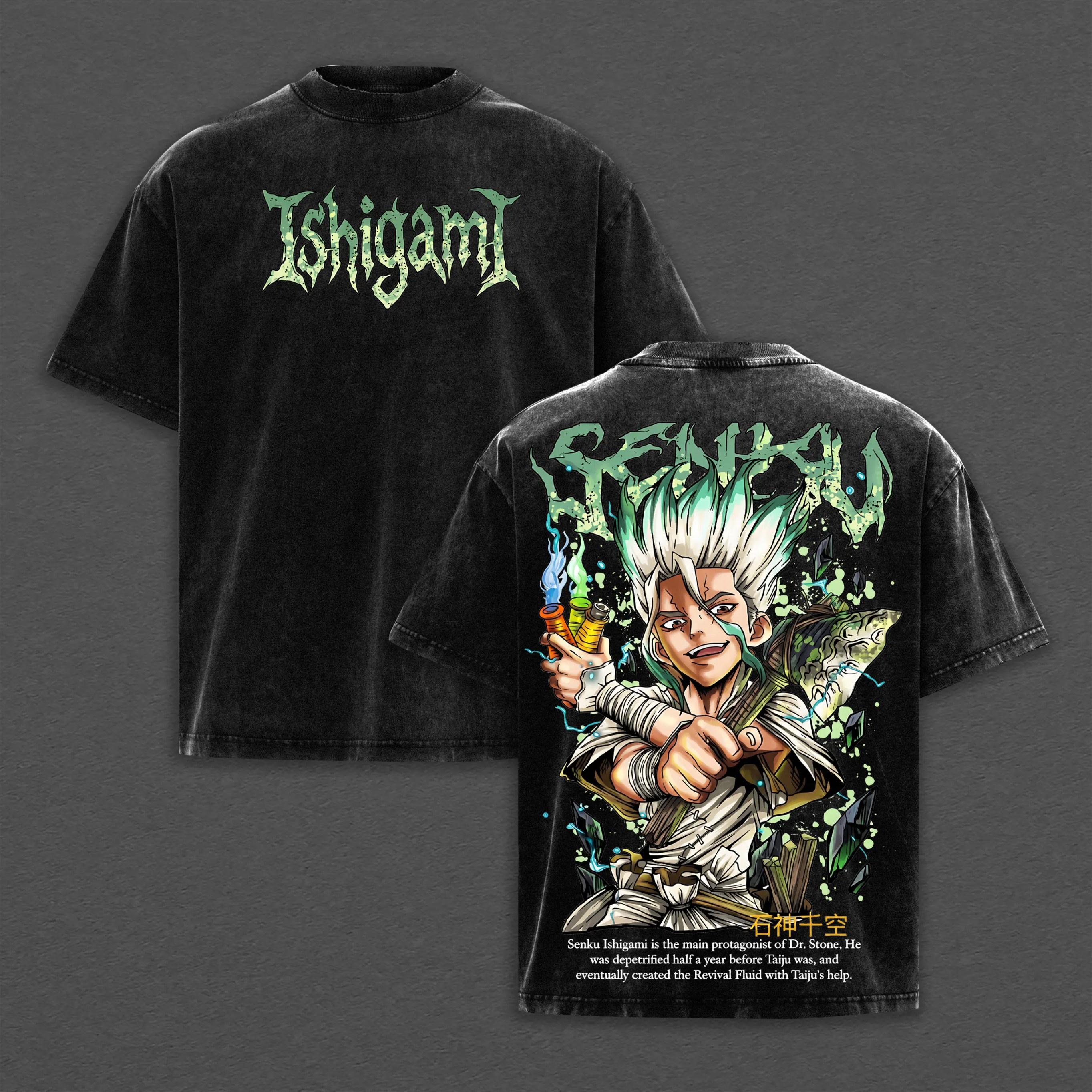 

Harajuku Dr.STONE Ishigami Senkuu T-shirt Anime Printed Gothic Washed T Shirt Men Clothing Summer Short Sleeve Cotton Tees Tops S чёрный
