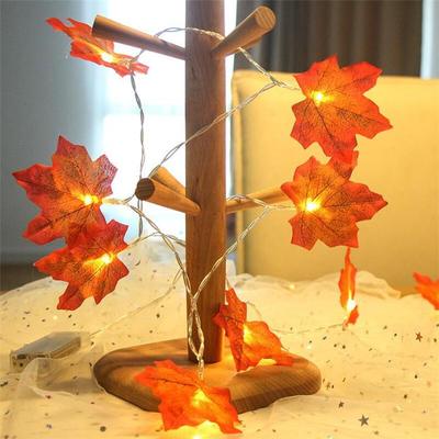 LED Battery-Powered Pumpkin & Maple Leaf String Lights for Thanksgiving Decorations